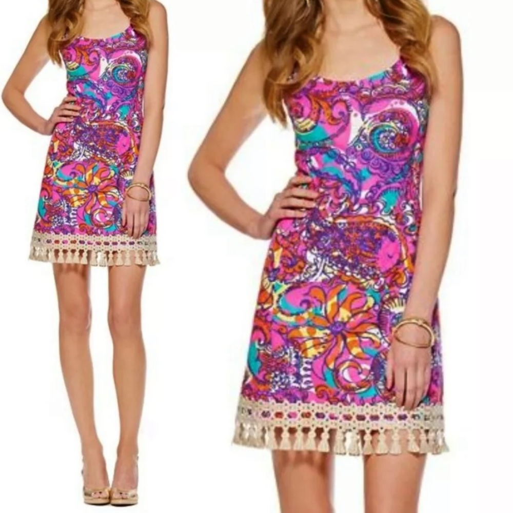 Lilly Pulitzer Eaton gold tasseled shift dress Sea and Be Seen Size 6 NWT!